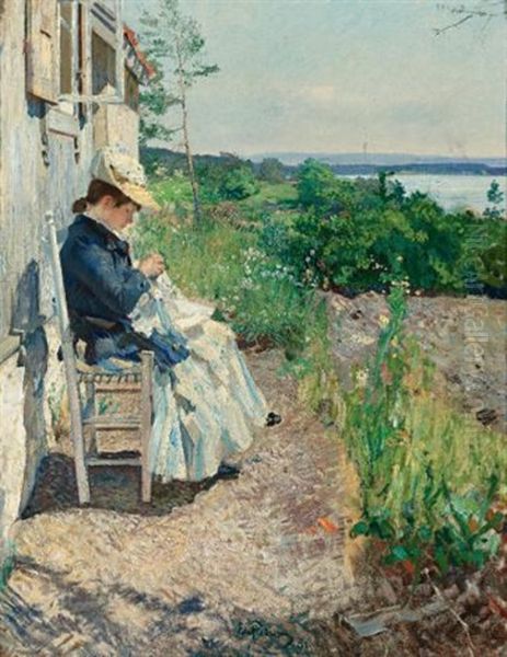 Sunshine, Kalvoya Oil Painting by Eilif Peterssen