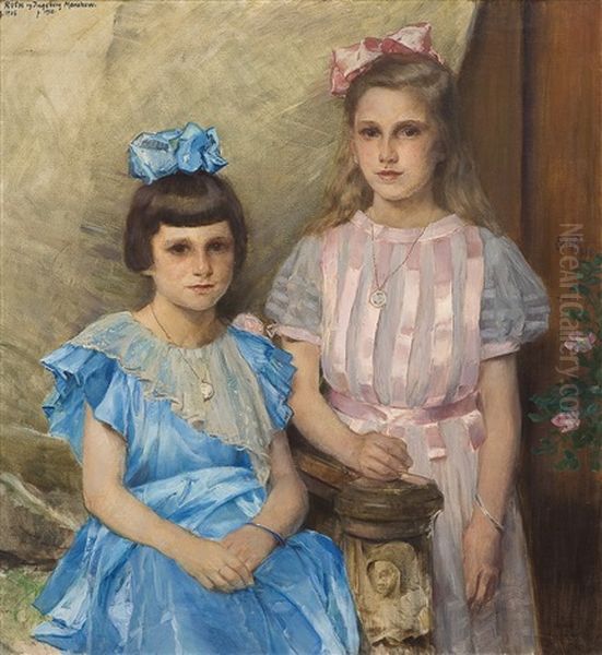 Portrett Av Ruth Og Ingeborg Manskow Oil Painting by Eilif Peterssen