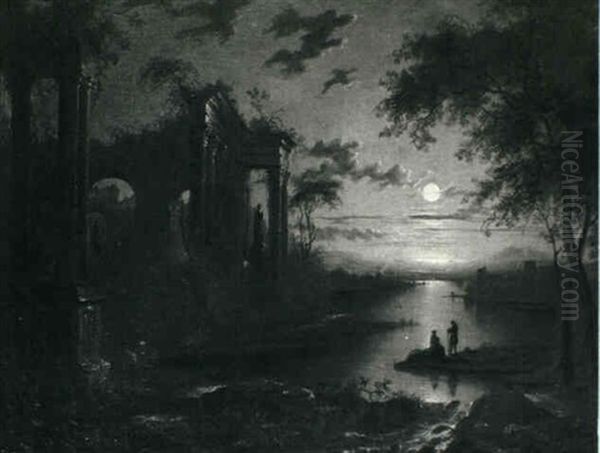 Moonlit Capriccio Oil Painting by Abraham Pether