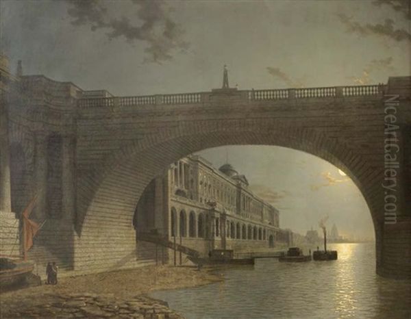 Vue Nocturne De Somerset House Et De Waterloo Bridge, Londres by Henry Pether