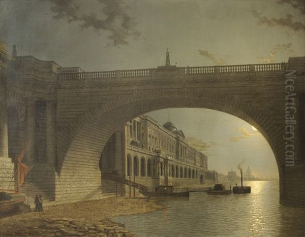 Vue Nocturne De Somerset House Et De Waterloo Bridge, Londres Oil Painting by Henry Pether