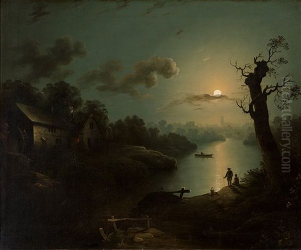 Watching The Moonrise Oil Painting by Henry Pether