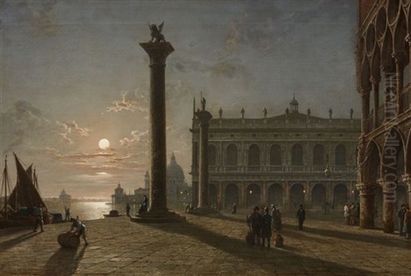 The Piazetta In Venice By Night Oil Painting by Henry Pether