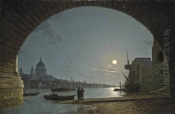 A View Of The Thames With Saint Paul's Cathedral From Blackfriars Oil Painting by Henry Pether