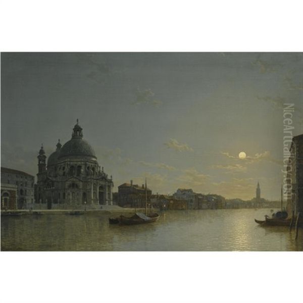 Venice, View Of The Grand Canal With The Church Of Santa Maria Della Salute Oil Painting by Henry Pether