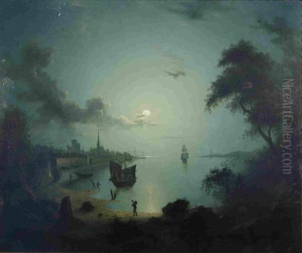 Southampton Seaport By Moonlight Oil Painting by Henry Pether