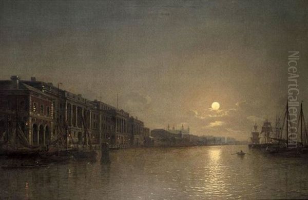 Somerset House And The Thames By Moonlight Oil Painting by Henry Pether