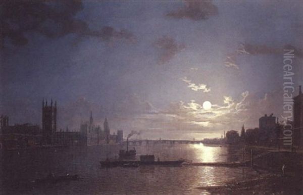 Westminster From The Thames Oil Painting by Henry Pether