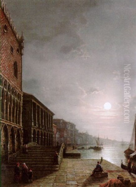 The Riva Degli Schiavoni, Venice Oil Painting by Henry Pether