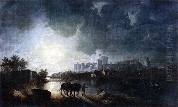 Windsor Castle From The River Oil Painting by Henry Pether