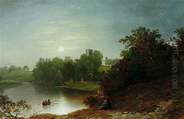 Moonlit River Landscape by Henry Pether