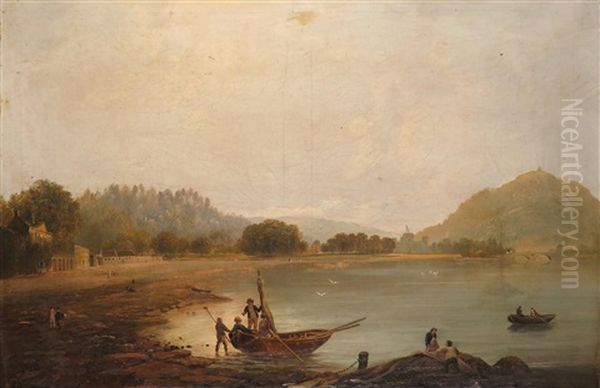 Fishermen On The Loch With Inveraray Castle Beyond Oil Painting by Sebastian Pether