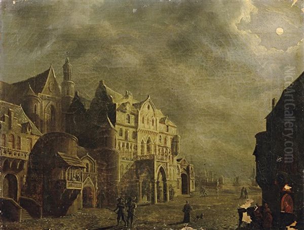 Vollmond Uber Einer Englischen Hafenstadt Oil Painting by Sebastian Pether