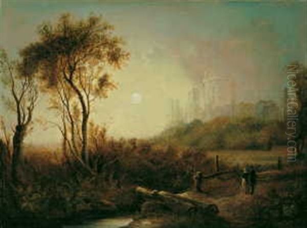 Vollmondbeschienene Landschaft Mit Windsor Castle Oil Painting by Sebastian Pether