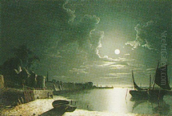 An Estuary By Moonlight Oil Painting by Sebastian Pether