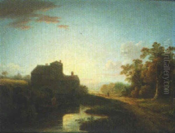 River Landscape With Watermill Oil Painting by Sebastian Pether