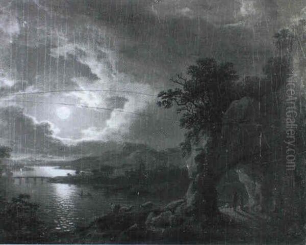 An Extensive River Landscape By Moonlight Oil Painting by Sebastian Pether