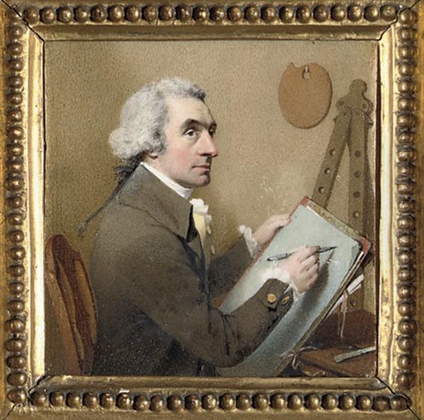 A Self-portrait Of The Artist, Seated At His Drawing Board Holding A Pencil; Easel And Palette In Background Oil Painting by William Pether