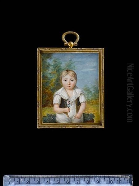 A Boy, Possibly Of The Dupont Family, Seated In A Landscape, Wearing White Pantaloons, Short-sleeved Chemise With Frilled Wide Collar And Black Waistcoat Oil Painting by Philip A. Peticolas