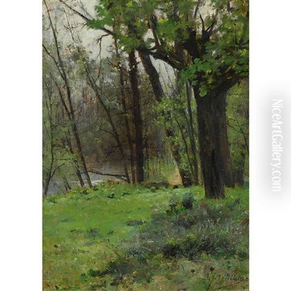 Waldweg Am Ufer Oil Painting by Jules Petillion