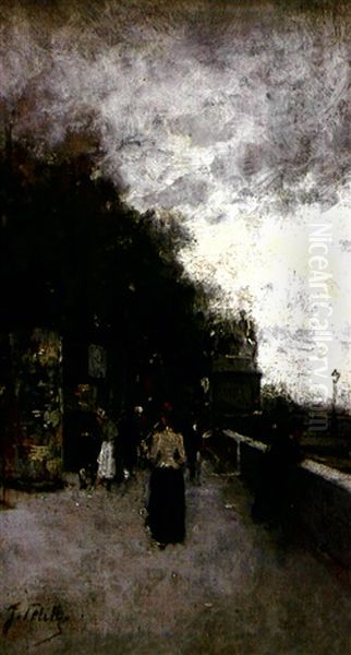 Promeneurs Sur Les Quais Oil Painting by Jules Petillion