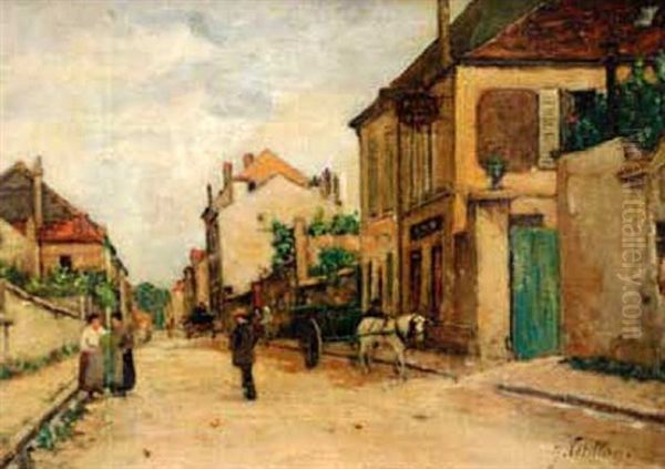 Rue Animee De Village Oil Painting by Jules Petillion