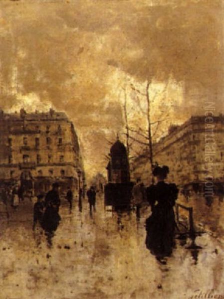 Dans Les Rues De Paris Oil Painting by Jules Petillion