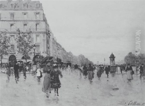 Paris: Animation Place Saint-michel Oil Painting by Jules Petillion