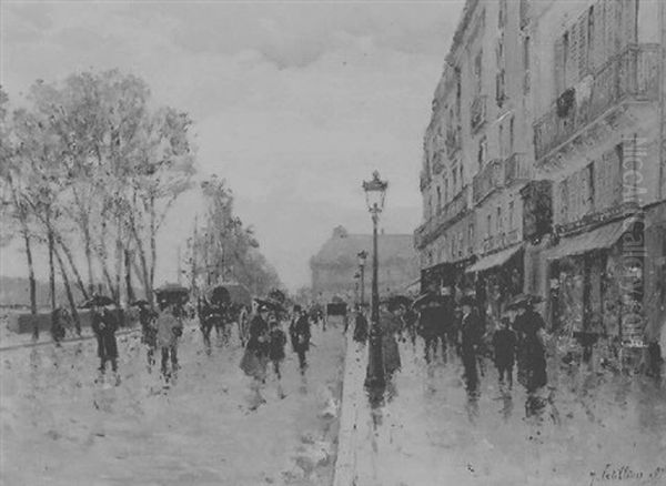 Paris: Animation Sur Les Quais Oil Painting by Jules Petillion