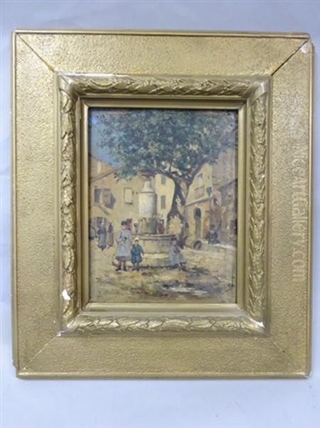 Les Enfants Sur La Place Du Village Oil Painting by Jules Petillon