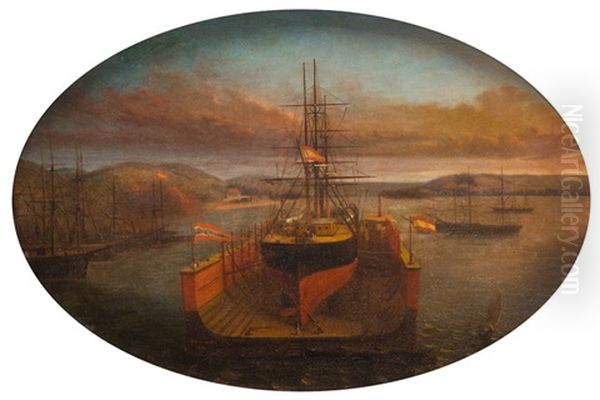 Fragata Progreso De Cuba En Los Astilleros De San Sebastian Oil Painting by Francois Didier Petit de Meurville