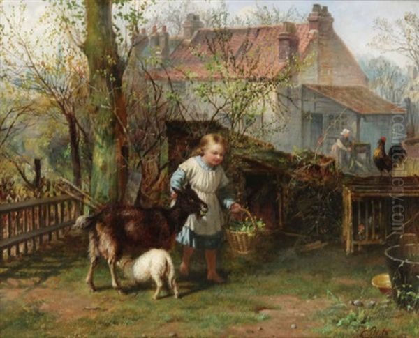 La Petite Fermiere Et Ses Betes Oil Painting by Charles Petit