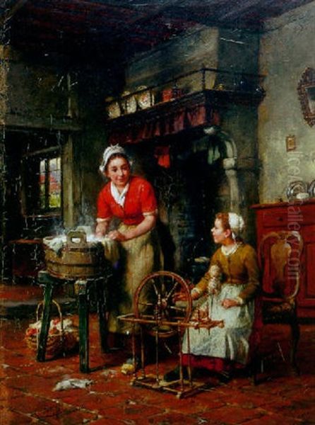 Grandmother's Spinning Wheel Oil Painting by Charles Petit