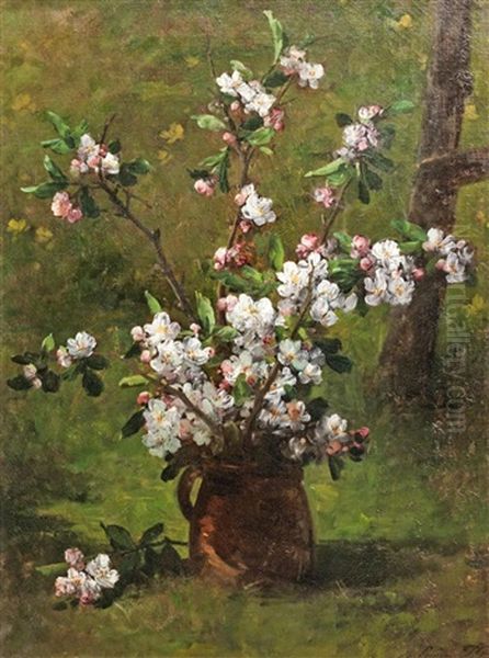 Flowers In A Pot In A Garden Setting Oil Painting by Eugene Petit