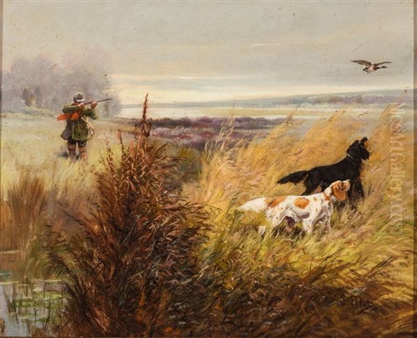 Jager Mit Hunden Auf Entenjagd Im Schilf Oil Painting by Eugene Petit