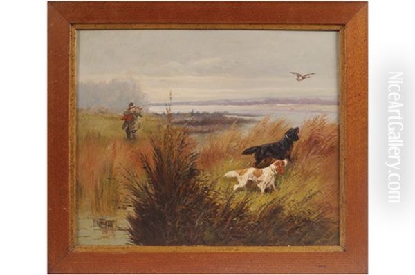 Shooting With Dogs By The River Oil Painting by Eugene Petit