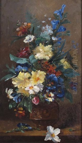 Still Life Of Spring Flowers In An Urn Oil Painting by Eugene Petit