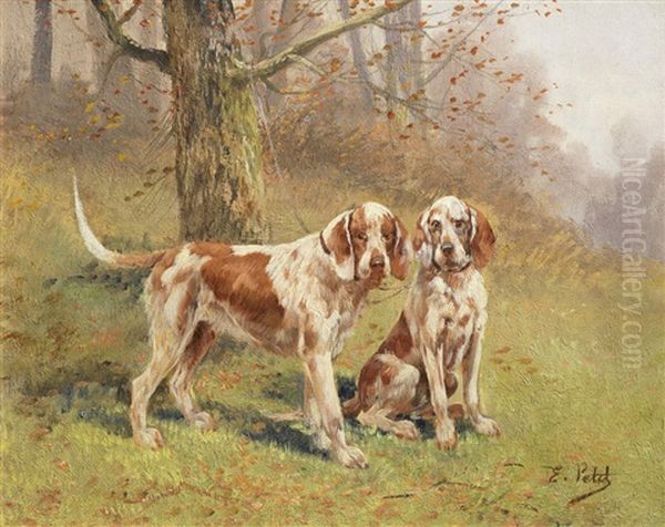 French Setters In The Field Oil Painting by Eugene Petit