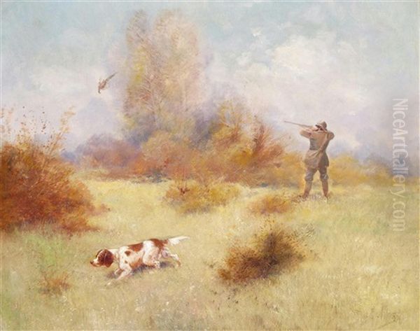 Pheasant Shooting With A Spaniel Oil Painting by Eugene Petit