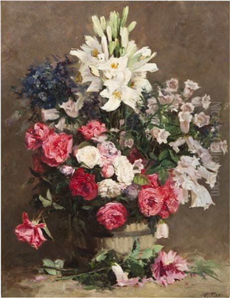 A Bouquet Of Roses And Lilies Oil Painting by Eugene Petit