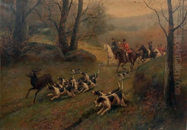 Scene De Chasse A Courre Oil Painting by Eugene Petit