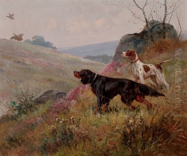 Landscape With Pointer And Setter Oil Painting by Eugene Petit