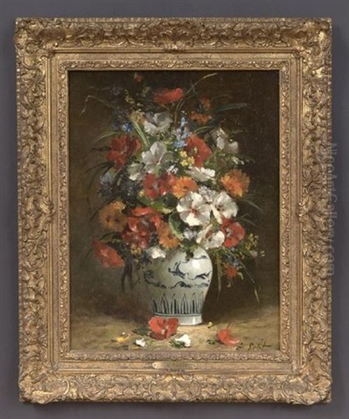 Bouquet Of Flowers In A Vase Oil Painting by Eugene Petit