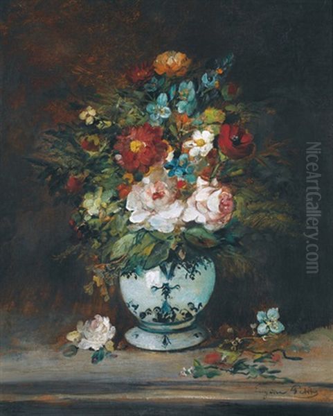 Blumenstillleben In Porzellanvase Oil Painting by Eugene Petit