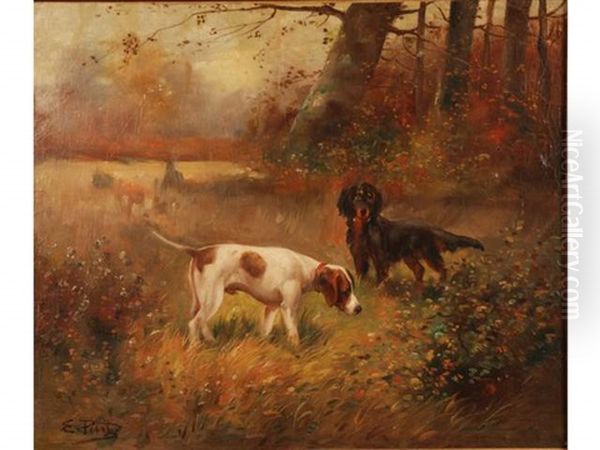 Deux Chiens De Chasse Dans La Campagne Oil Painting by Eugene Petit