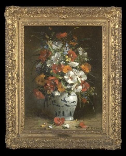 Bouquet Of Flowers In A Vase Oil Painting by Eugene Petit