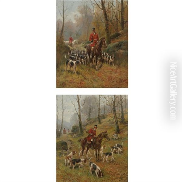 The Hunt: Casting Out And Finding The Scent (pair) Oil Painting by Eugene Petit