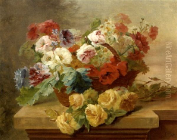 Bouquet De Fleurs Sur Un Entablement Oil Painting by Eugene Petit