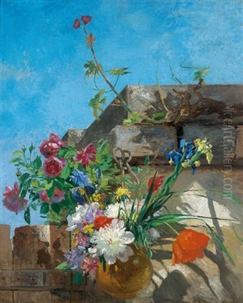 Ein Topf Mit Sommerblumen Oil Painting by Eugene Petit