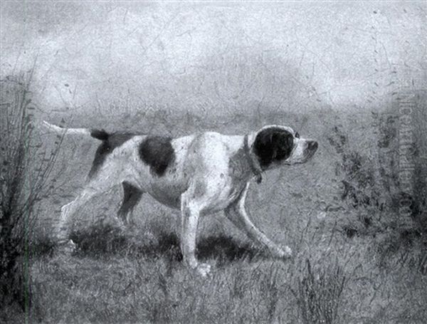 Pointer In A Landscape (+ Setter In A Landscape; 2 Works) Oil Painting by Eugene Petit